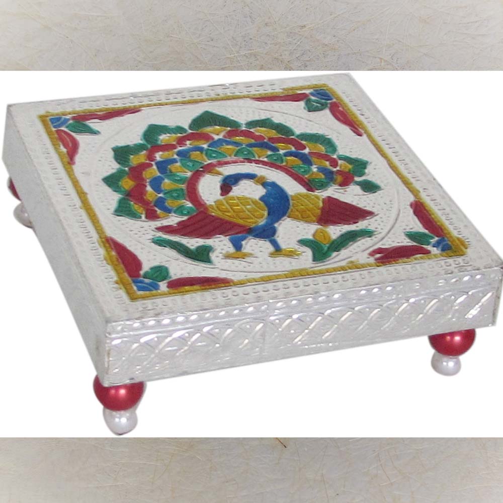 Stool With Plastic Beads Legs Peacock Design