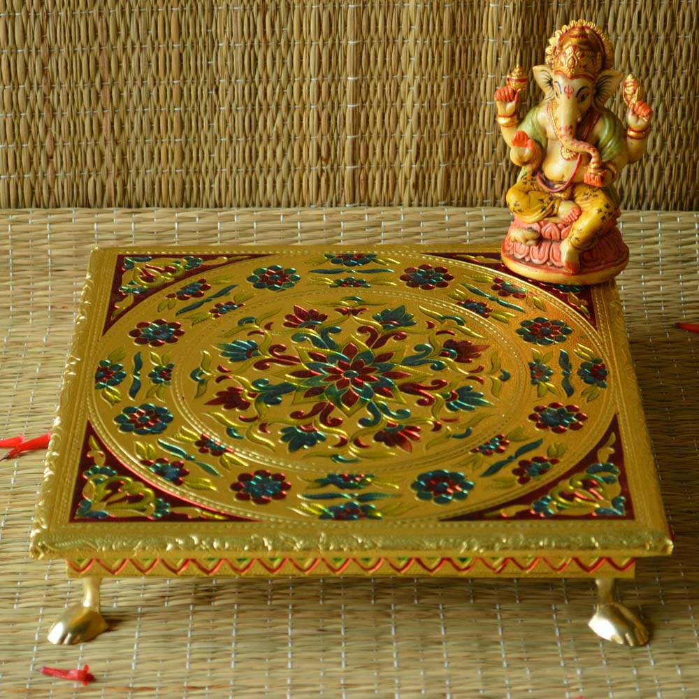 Golden Meenakari Floral Stool 10X10