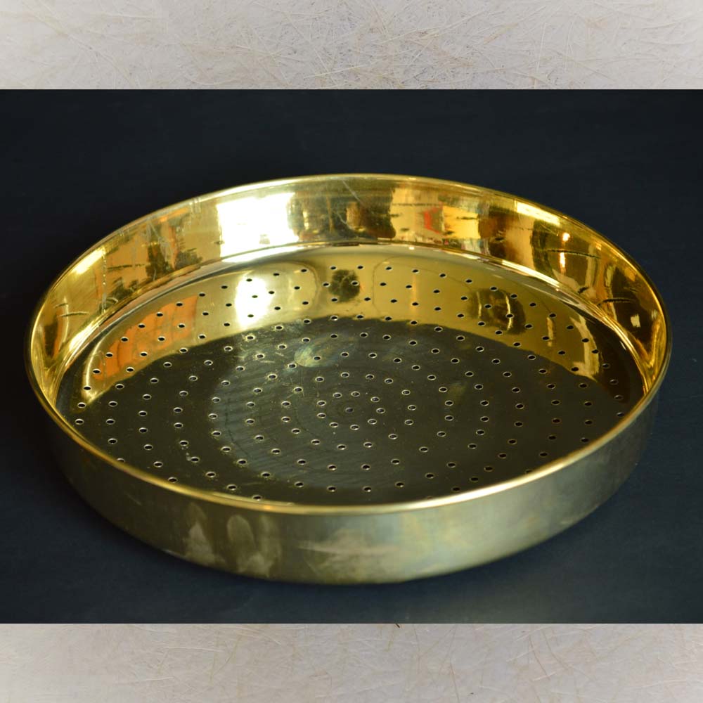 Eternal Jaladi Plate Small with brass finish and spiral perforated design.