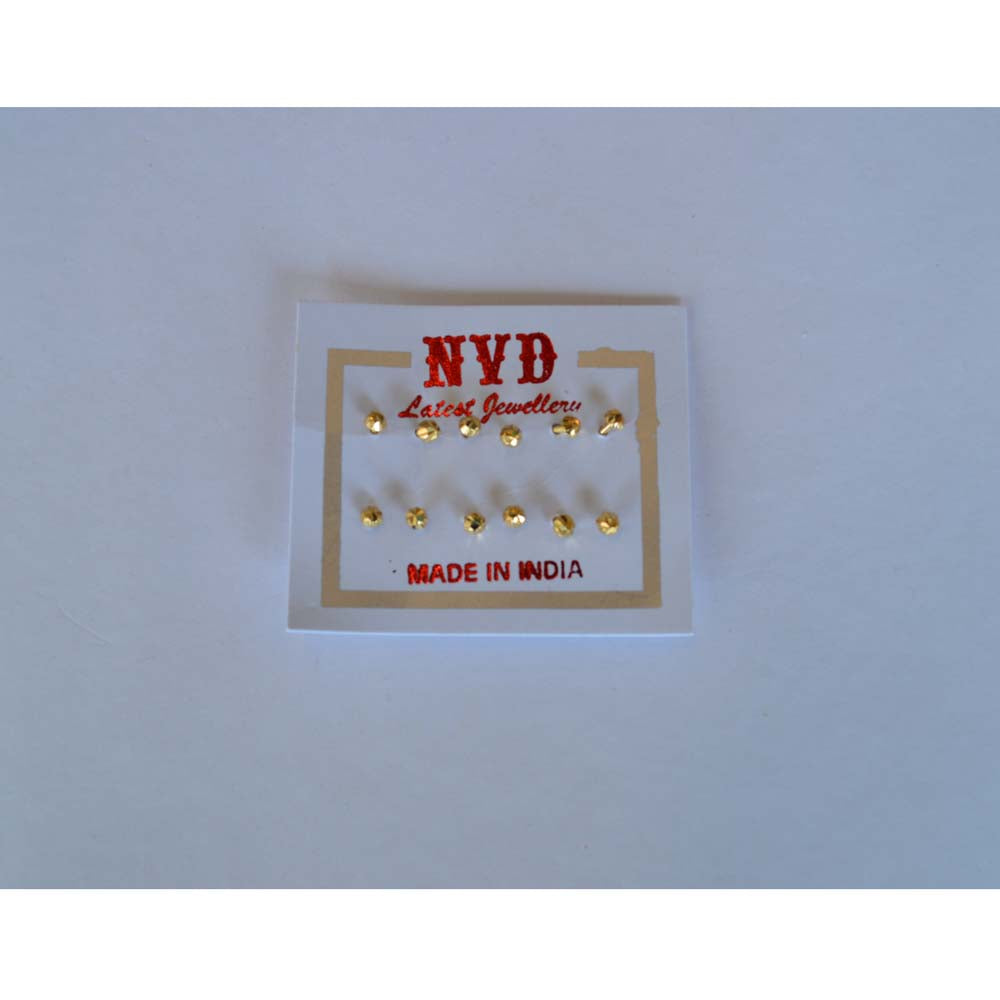 Set of 12 gold-tone nose pins on a display card with 'Made in India' branding