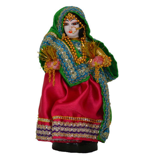 Lady Single Doll With Flower (Green+Pink Skirt)