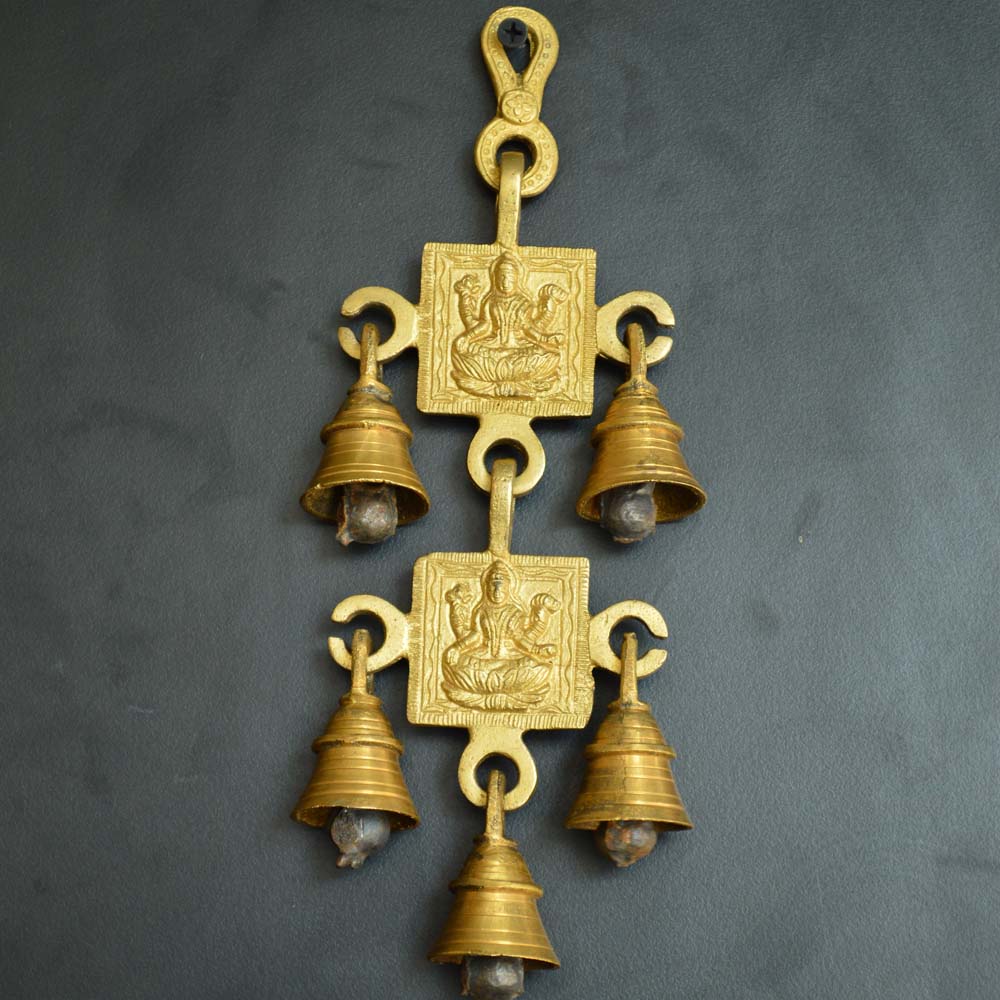 Eternal 2 Step Lakshmi Bell with brass bells and detailed Lakshmi engravings, perfect for puja and home decor.