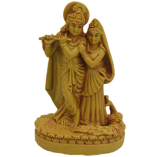 Radha Krishna Idol With Peacock - Wood Finish