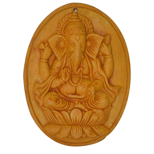 Oval Wooden Wall Hanging - Lotus Ganesha