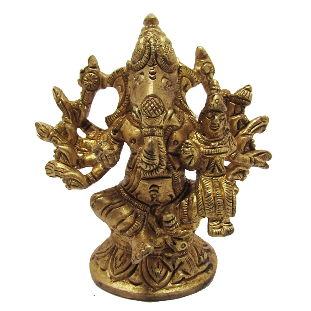 Vallabhav Ganesh Brass Idol – Seated Ganesha With Consorts Riddhi & Siddhi