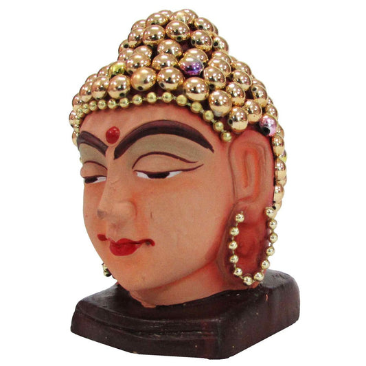 Decorative Buddha Head – Miniature With White-Gold Beaded Crown