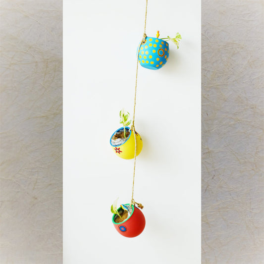 Hand-Painted Earthen Hanging Planters String