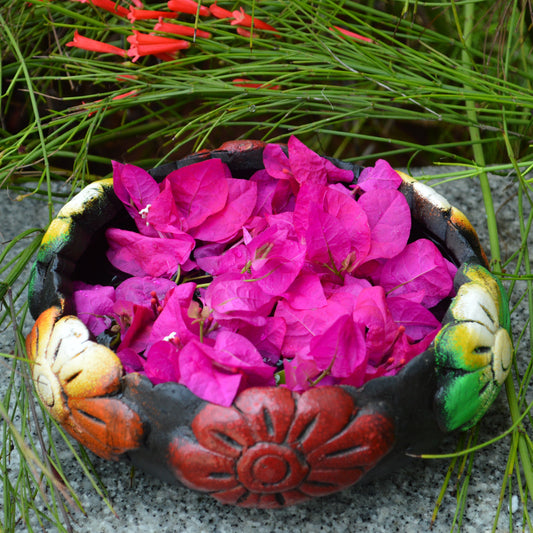 Handcrafted Earthen Urli With Floral Embossing