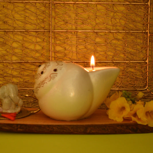 Earthen Shankh (Sangu) Tealight Holder – Sacred Shell-Inspired Lamp