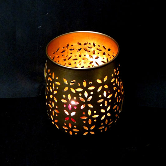 Lustre Petals Metal Cut Tea Light Holder - Gold