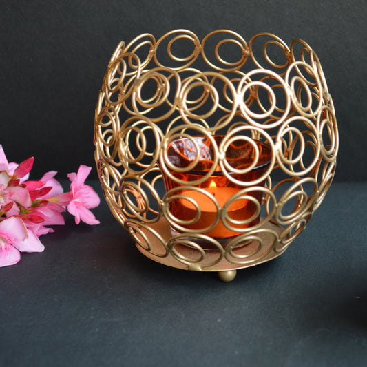 Lustre Ring Design T-Light Candle Holder – Gold Metal Globe