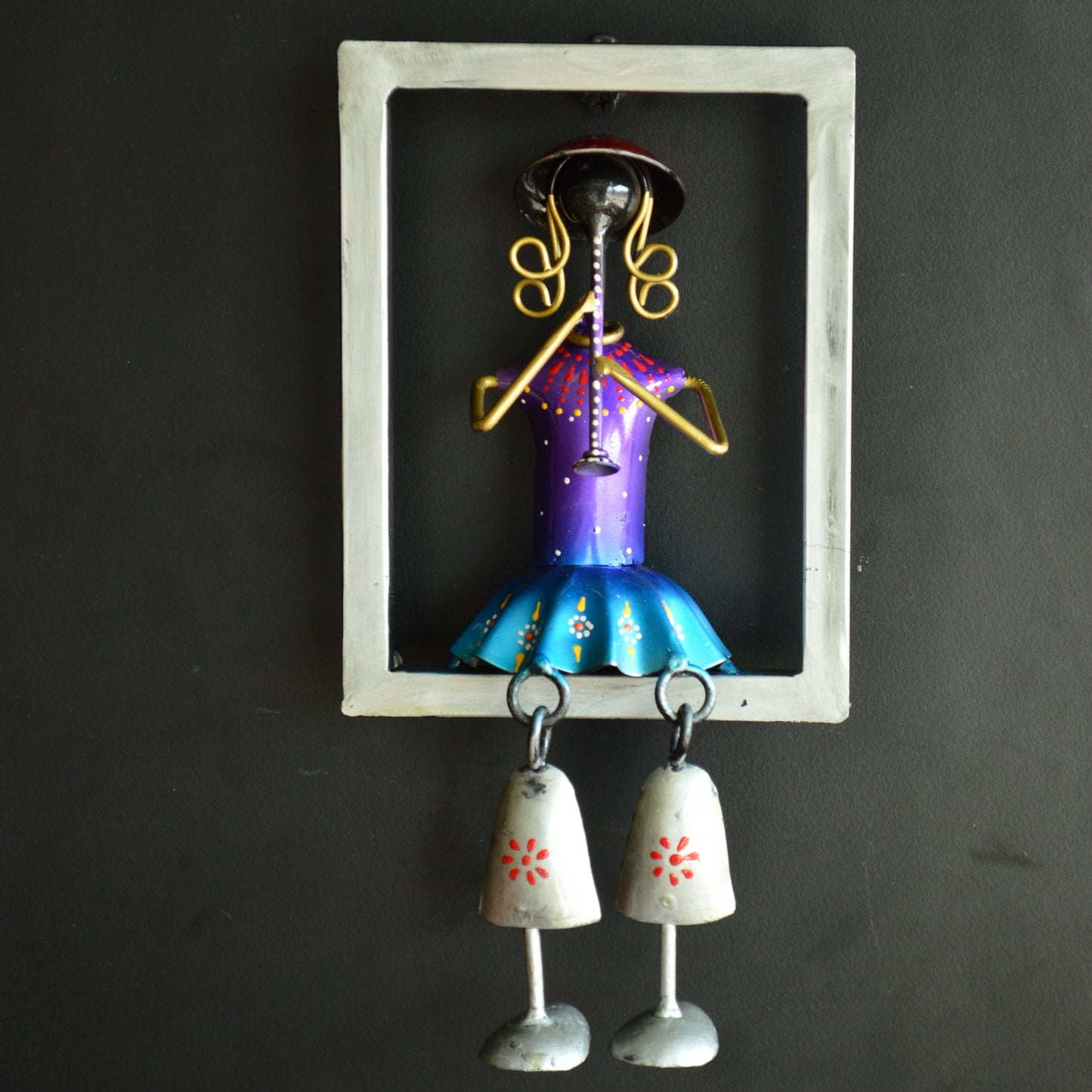 Wrought Iron Musical Girl Wall Hanging In Frame - Violet