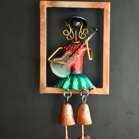 Wrought Iron Musical Girl Wall Hanging In Frame - Red
