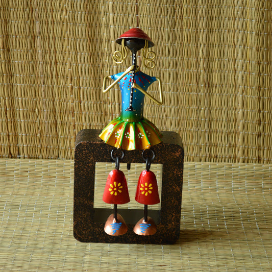 Wrought Iron Musical Girl Figurine On Block - Blue