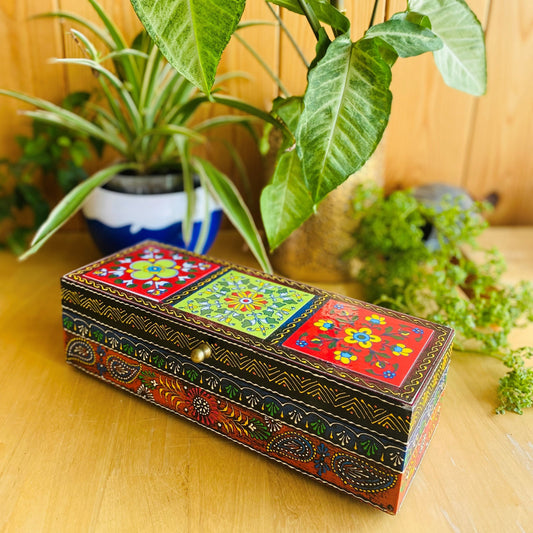 Handcrafted Wooden Box With Ceramic Tile Inlay – 3 Tile Design