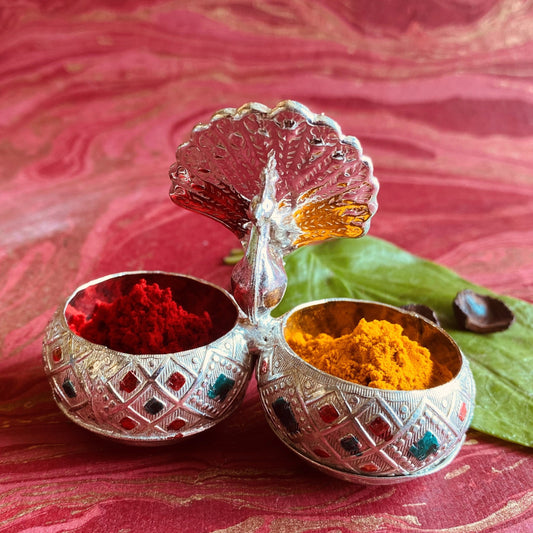 Peacock Kumkum Holder With Twin Bowls