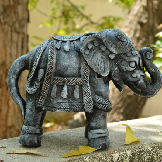 7" Earthen Elephant Figurine – Stone-Finish Decorative Sculpture