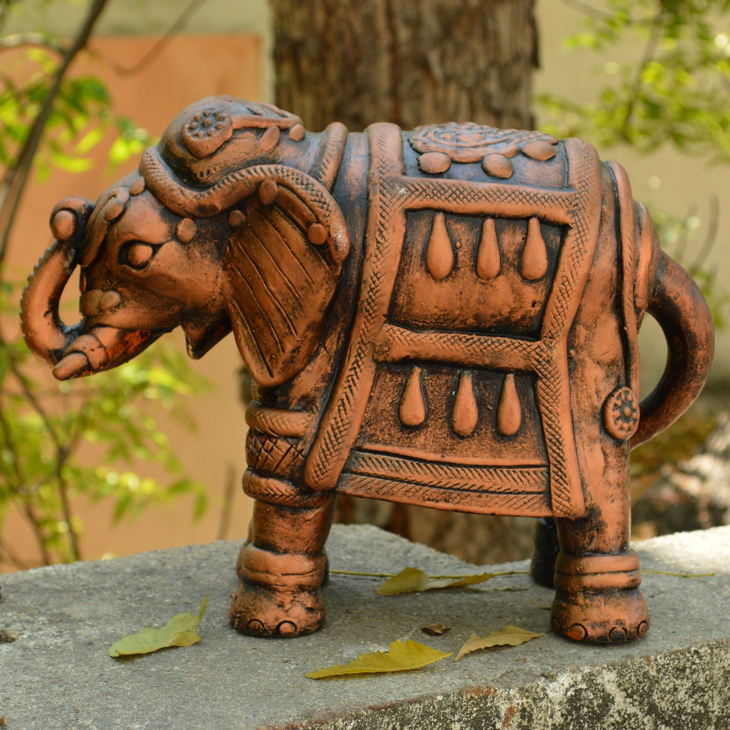 Decorative Earthen Elephant Showpiece - Copper Finish