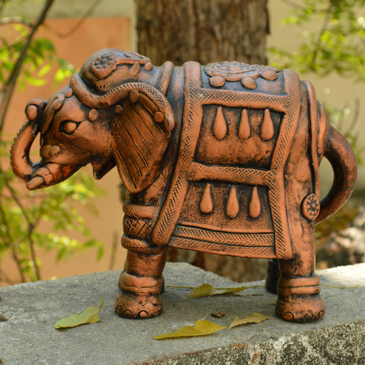 Decorative Earthen Elephant Showpiece - Copper Finish