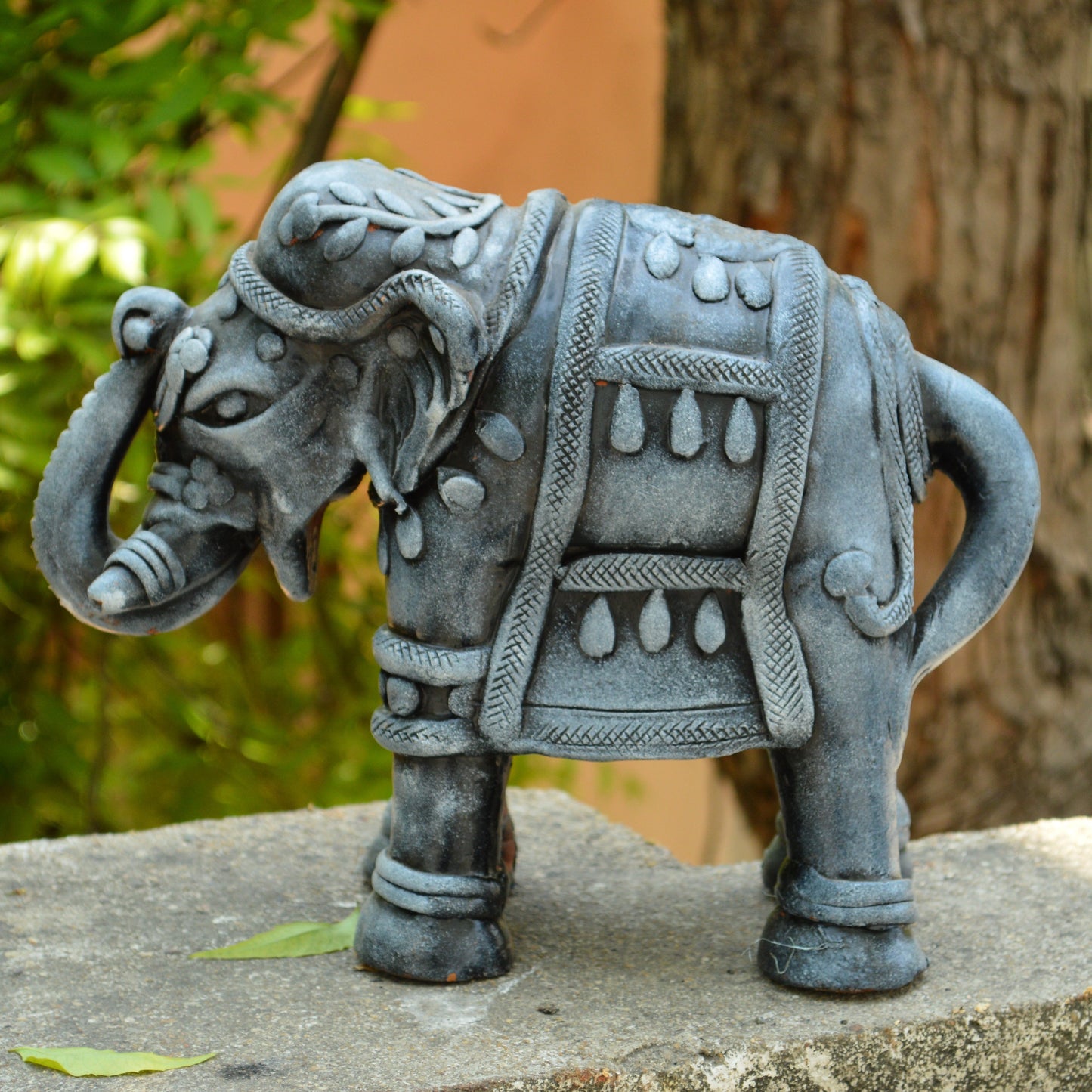 Decorative Earthen Elephant Showpiece - Stone Finish