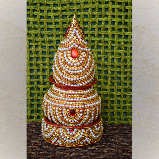 Deity Beaded Decorative Kalash With White And Red Accents
