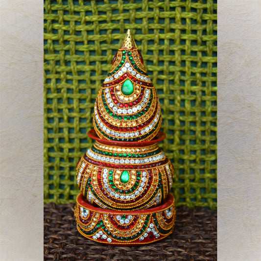 Traditional Decorative Kalash With Red And Green Stone Embellishments