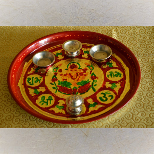 Traditional Hand-Painted Puja Thali With Ganesh Design