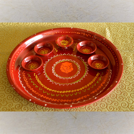 Traditional Hand-Painted Puja Thali With Floral Design