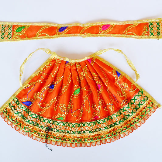 Deity Ambal Pavadai Set - Orange With Gold And Green Embellishments