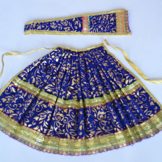 Deity Amman Pavadai Set - Royal Blue With Gold Embellishments (11 Inches)