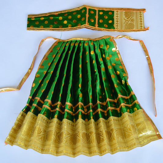 Deity Amman Pavadai (Skirt) And Stole Set - Green And Gold