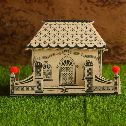 Miniature Single Wooden House – Decorative Dollhouse For Golu Or Display
