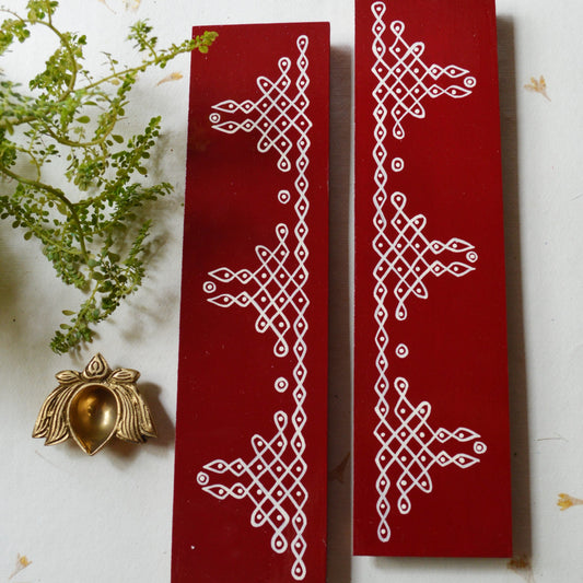 Traditional Maroon Rectangle Kolam Boards (Set Of 2)