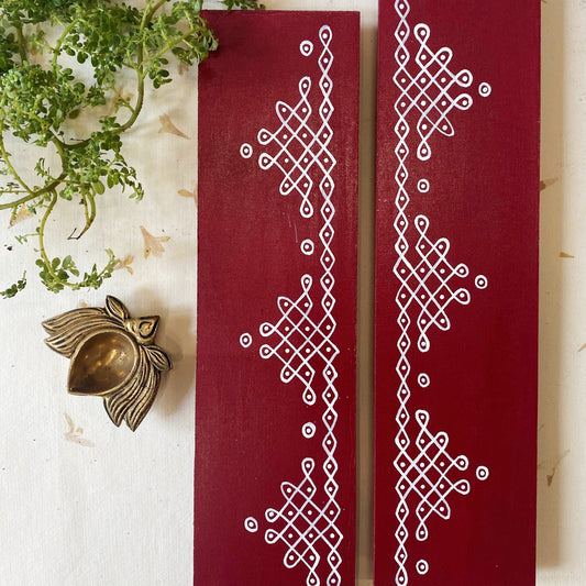 Traditional Maroon Rectangle Kolam Boards (Set Of 2)