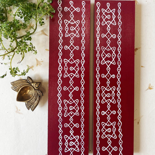 Traditional Maroon Rectangle Kolam Boards (Set Of 2)