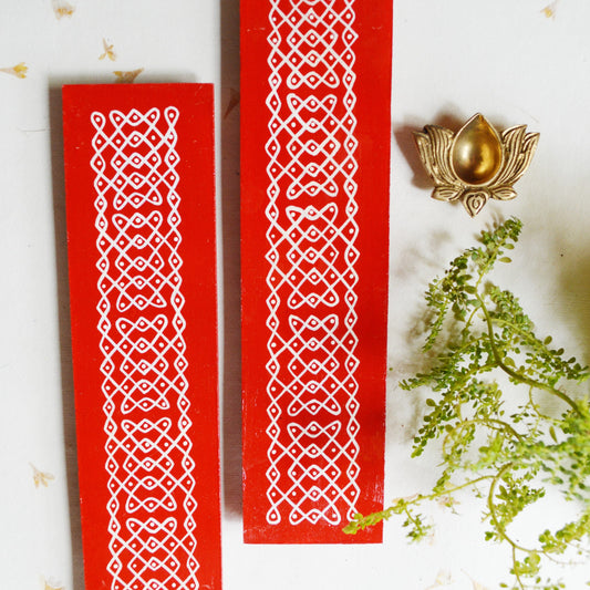 Traditional Red Rectangle Kolam Boards (Set Of 2)