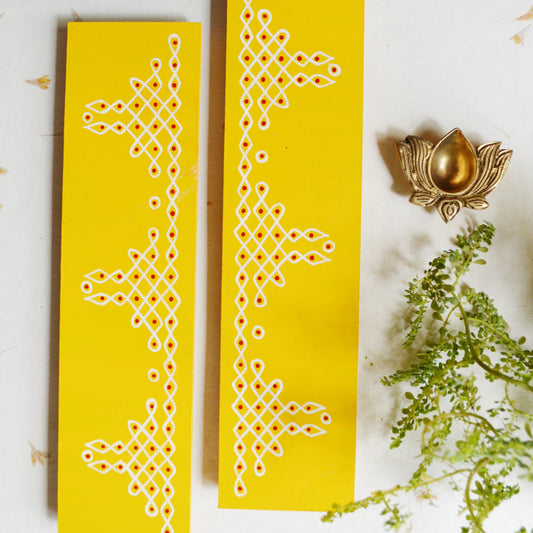 Auspicious Yellow Rectangle Kolam Boards (Set Of 2)