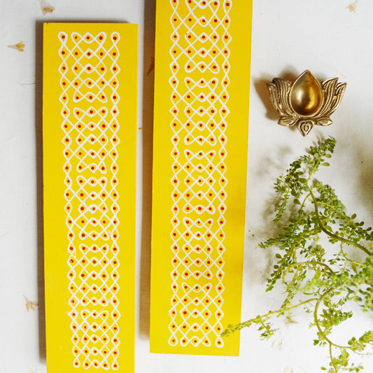 Auspicious Yellow Rectangle Kolam Boards (Set Of 2)