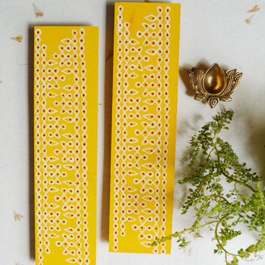 Auspicious Yellow Rectangle Kolam Boards (Set Of 2)