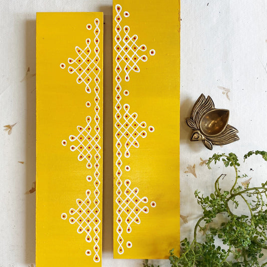 Auspicious Yellow Rectangle Kolam Boards (Set Of 2)