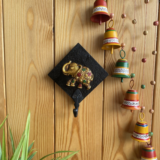 Traditional Elephant Key Hook - Black & Gold