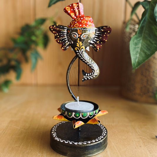T Light Pagdi Ganesha Tealight Holder – Royal Metallic Decor Accent
