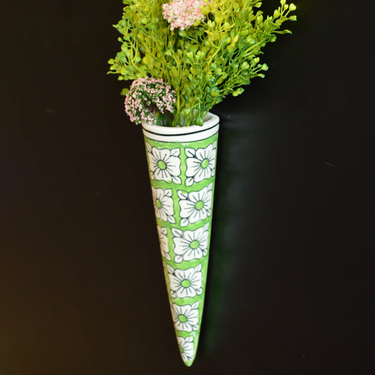 Hand-Painted Green Cone Hanging Planter – Small