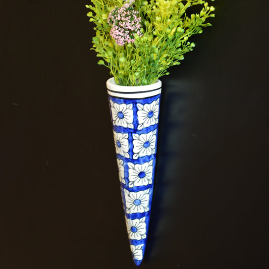 Hand-Painted Blue Cone Hanging Planter – Small
