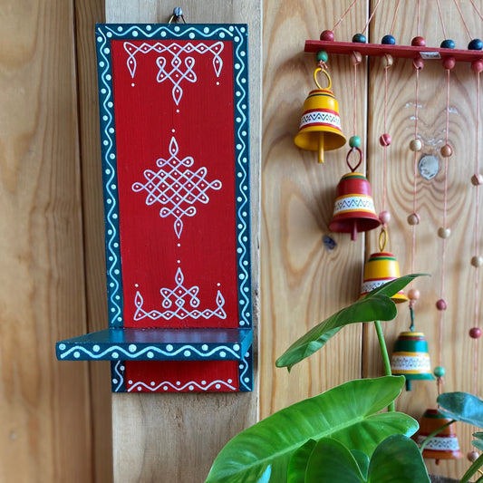 Kolam Stand / Wall-Mounted Planter Shelf - Green & Red