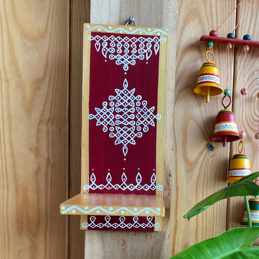 Kolam Stand / Wall-Mounted Planter Shelf - Gold & Maroon