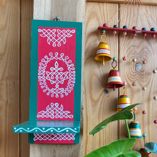 Kolam Stand / Wall-Mounted Planter Shelf - Green & Pink