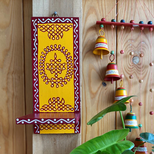 Kolam Stand / Wall-Mounted Planter Shelf - Yellow & Maroon