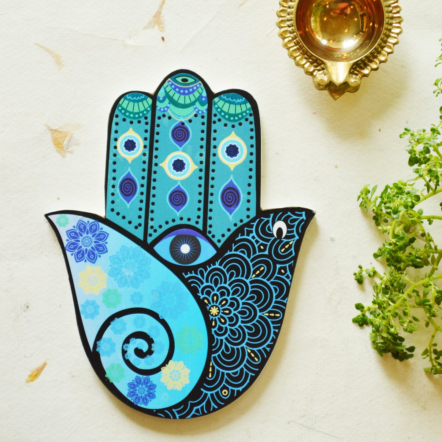 Aikiya Hamsa Hand Wall Hanging – Blue Evil Eye Protection Decor