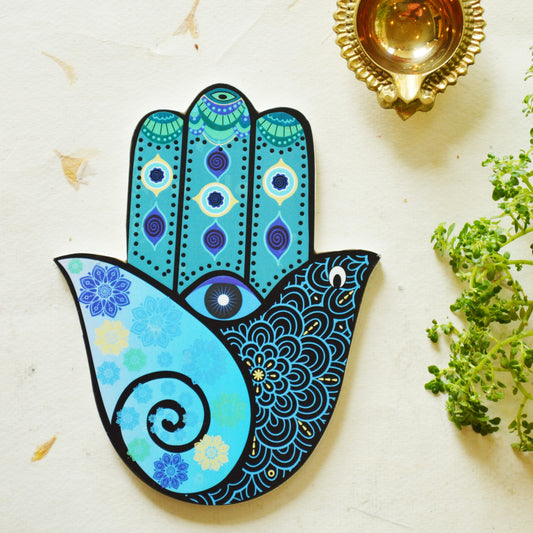 Aikiya Hamsa Hand Wall Hanging – Blue Evil Eye Protection Decor